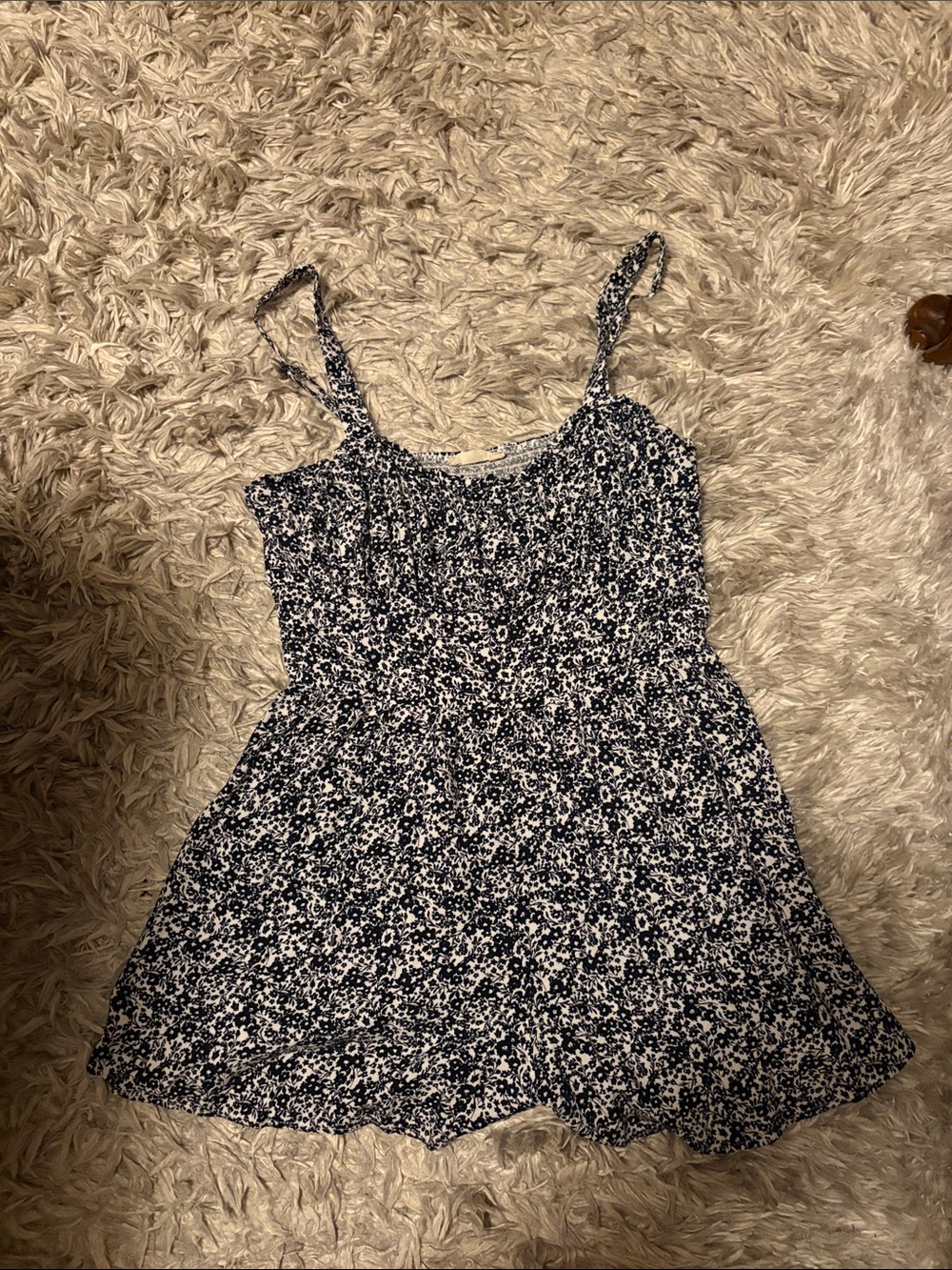 Altar'd State Navy and White Floral Smocked Mini Dress